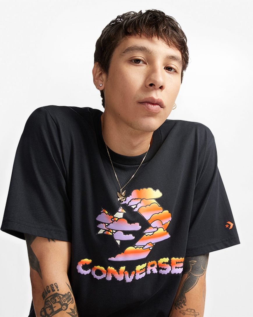 Men's Converse Star Chevron Clouds Graphic T-Shirts Black | AU 49E85E